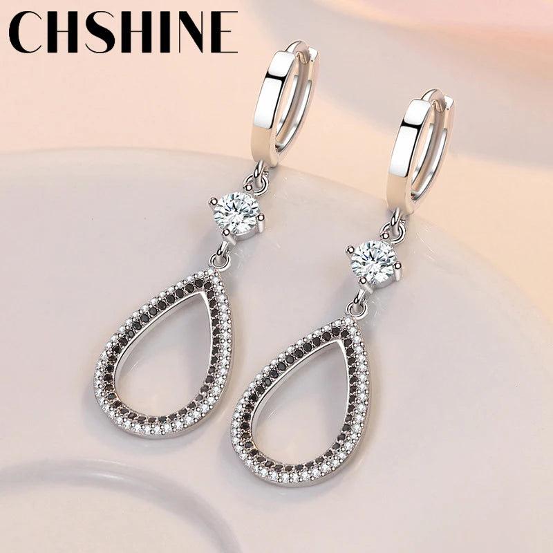925 Sterling Silver Water Drop Zircon Earrings for Wedding Jewelry