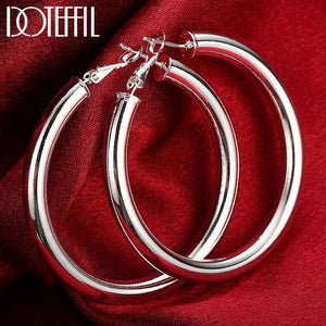 Sterling Silver 50mm Round Circle Hoop Earrings Wedding Jewelry