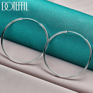 925 Silver 50mm Big Circle Hoop Earrings Wedding Party Jewelry