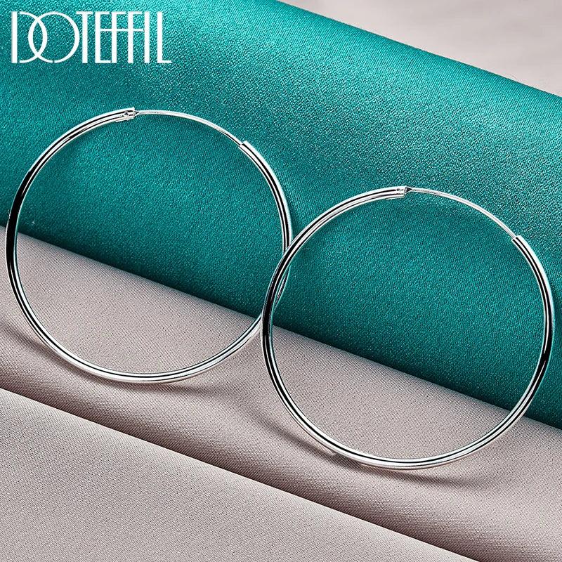 925 Silver 50mm Big Circle Hoop Earrings Wedding Party Jewelry