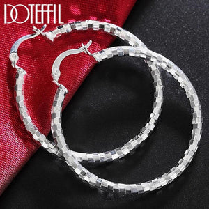 925 Silver Square 40mm Circle Hoop Earrings Women Gift Charm Engagement