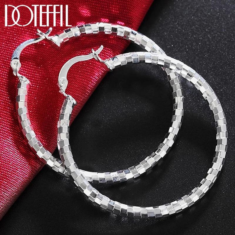 925 Silver Square 40mm Circle Hoop Earrings Women Gift Charm Engagement