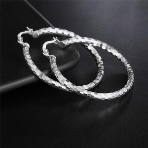 925 Silver Square 40mm Circle Hoop Earrings Women Gift Charm Engagement