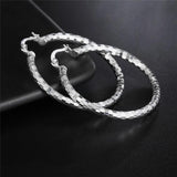 925 Silver Square 40mm Circle Hoop Earrings Women Gift Charm Engagement