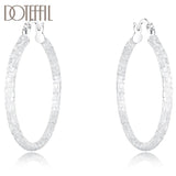 925 Silver Square 40mm Circle Hoop Earrings Women Gift Charm Engagement