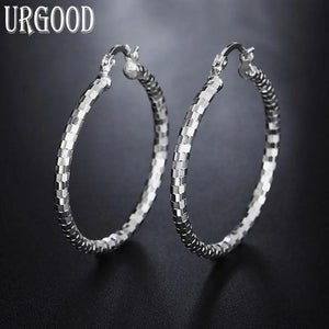 925 Silver Circle Pattern Hoop Earrings Women Jewelry Gift