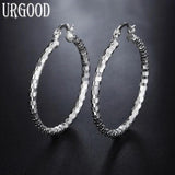 925 Silver Circle Pattern Hoop Earrings Women Jewelry Gift