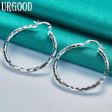 925 Silver Circle Pattern Hoop Earrings Women Jewelry Gift