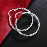 925 Silver Circle Pattern Hoop Earrings Women Jewelry Gift