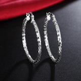 925 Silver Circle Pattern Hoop Earrings Women Jewelry Gift