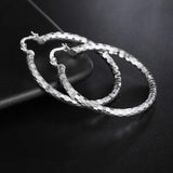 925 Silver Circle Pattern Hoop Earrings Women Jewelry Gift