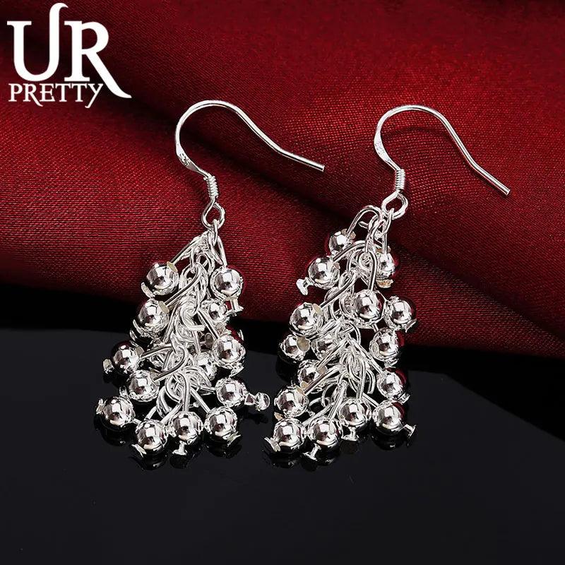 925 Silver Grape Beads Earrings Wedding Party Jewelry