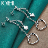 925 Silver Double Heart Drop Earrings Wedding Jewelry