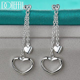 925 Silver Double Heart Drop Earrings Wedding Jewelry