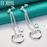 925 Silver Double Heart Drop Earrings Wedding Jewelry