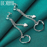 925 Silver Double Heart Drop Earrings Wedding Jewelry