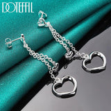 925 Silver Double Heart Drop Earrings Wedding Jewelry