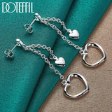 925 Silver Double Heart Drop Earrings Wedding Jewelry