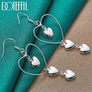 925 Silver Big Heart Drop Earring Wedding Engagement Party Jewelry