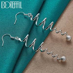 925 Silver Frosted Bead Drop Earrings Women Gift Jewelry