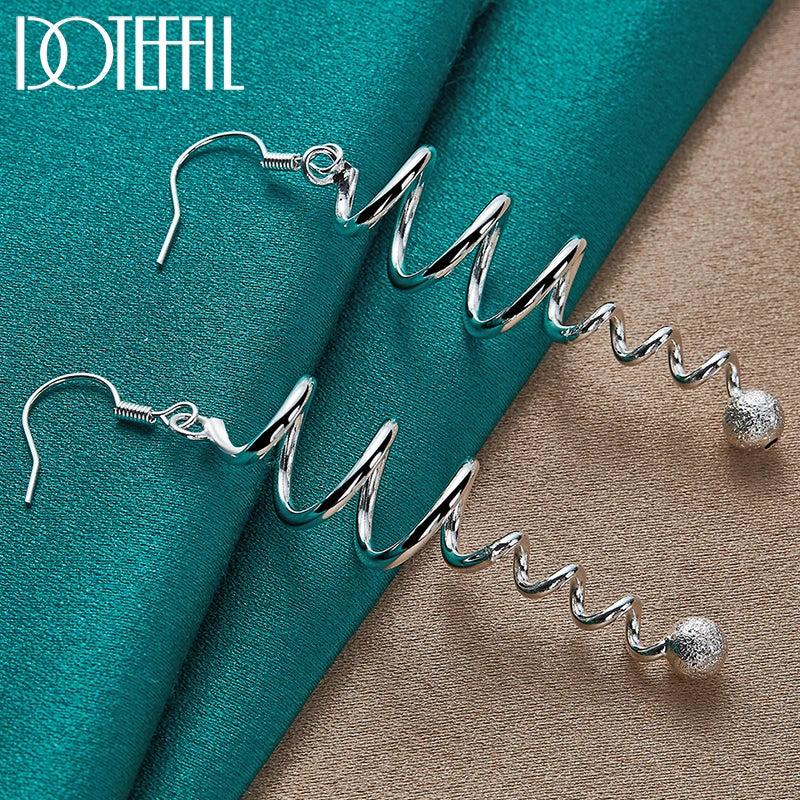 925 Silver Frosted Bead Drop Earrings Women Gift Jewelry