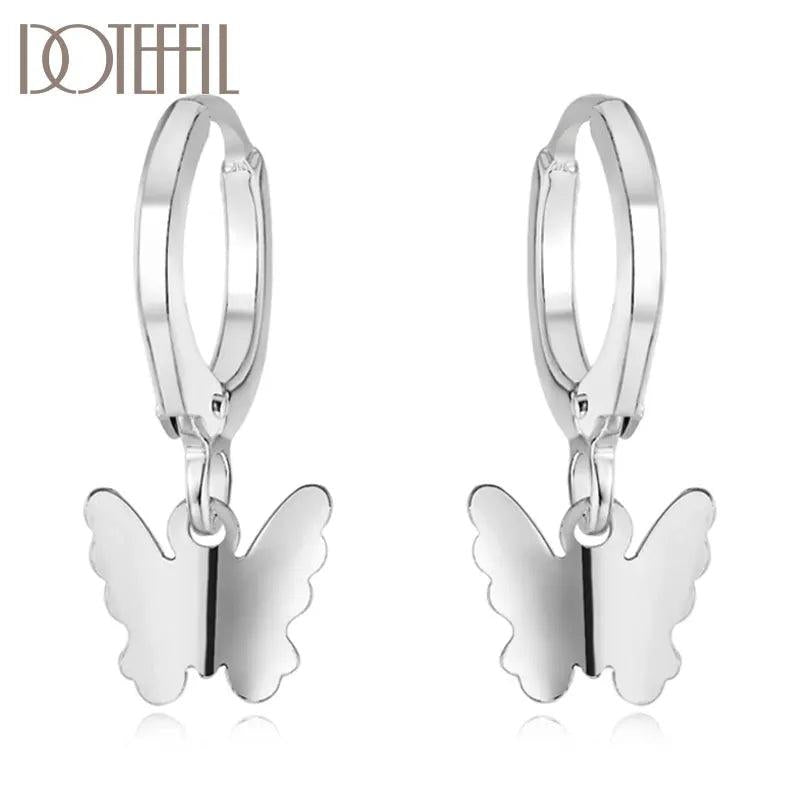 925 Silver Butterfly Pendant Earring Women Wedding Jewelry