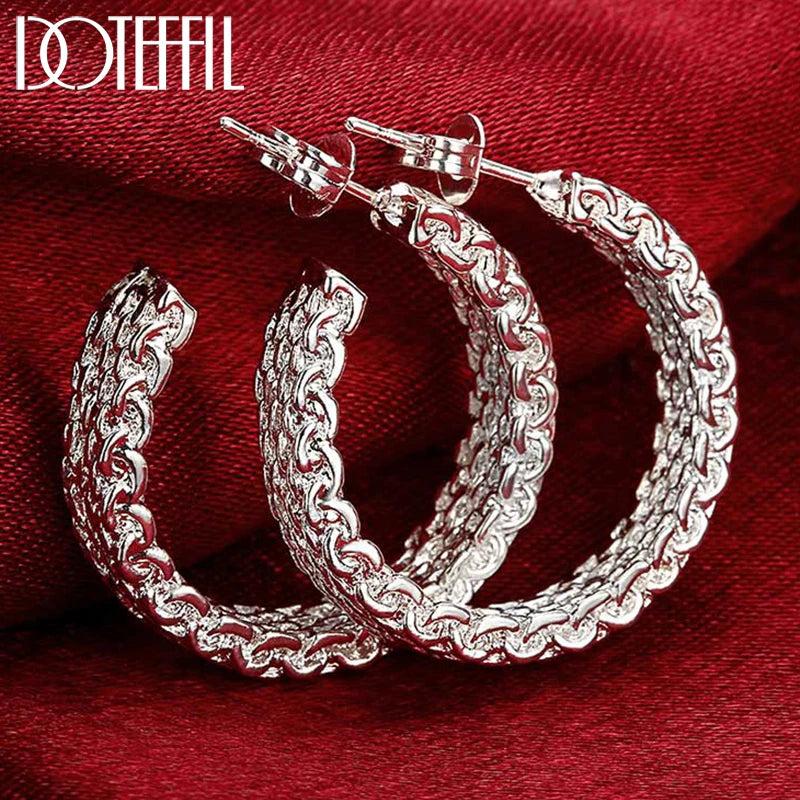 925 Silver Mesh Earring Women Party Wedding Jewelry