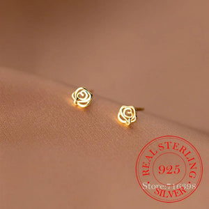Sterling Silver Rose Flower Stud Earrings 14K Plated Wedding Party Jewelry Gift