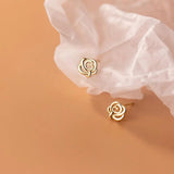Sterling Silver Rose Flower Stud Earrings 14K Plated Wedding Party Jewelry Gift