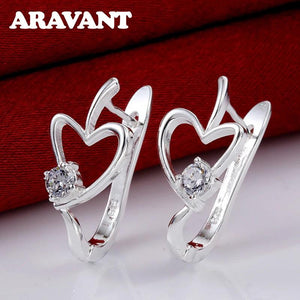 925 Silver Heart Crystal Hoop Earring For Women