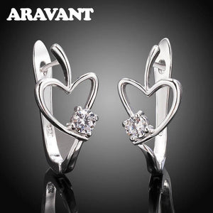 925 Silver Heart Crystal Hoop Earring For Women