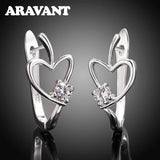 925 Silver Heart Crystal Hoop Earring For Women