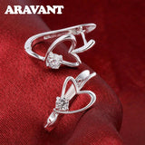 925 Silver Heart Crystal Hoop Earring For Women