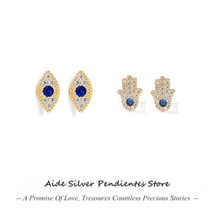 Sterling Silver 925 Evil Eye Palm Smile CZ Earrings