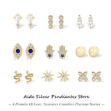 Sterling Silver 925 Evil Eye Palm Smile CZ Earrings