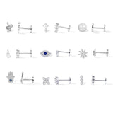 Sterling Silver 925 Evil Eye Palm Smile CZ Earrings