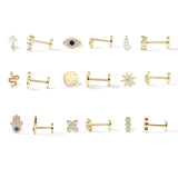 Sterling Silver 925 Evil Eye Palm Smile CZ Earrings