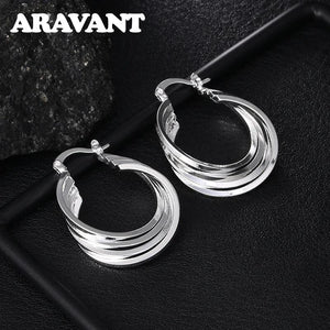 925 Silver Circle Hoop Earrings Women Jewelry