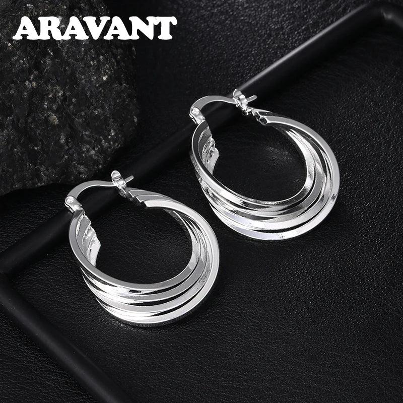 925 Silver Circle Hoop Earrings Women Jewelry