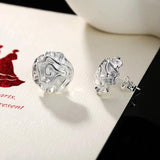 925 Silver Rose Flowers Stud Earrings for Women