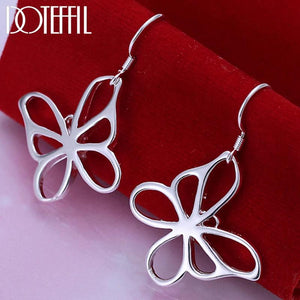 925 Sterling Silver Hollow Butterfly Earrings Charm Women Jewelry