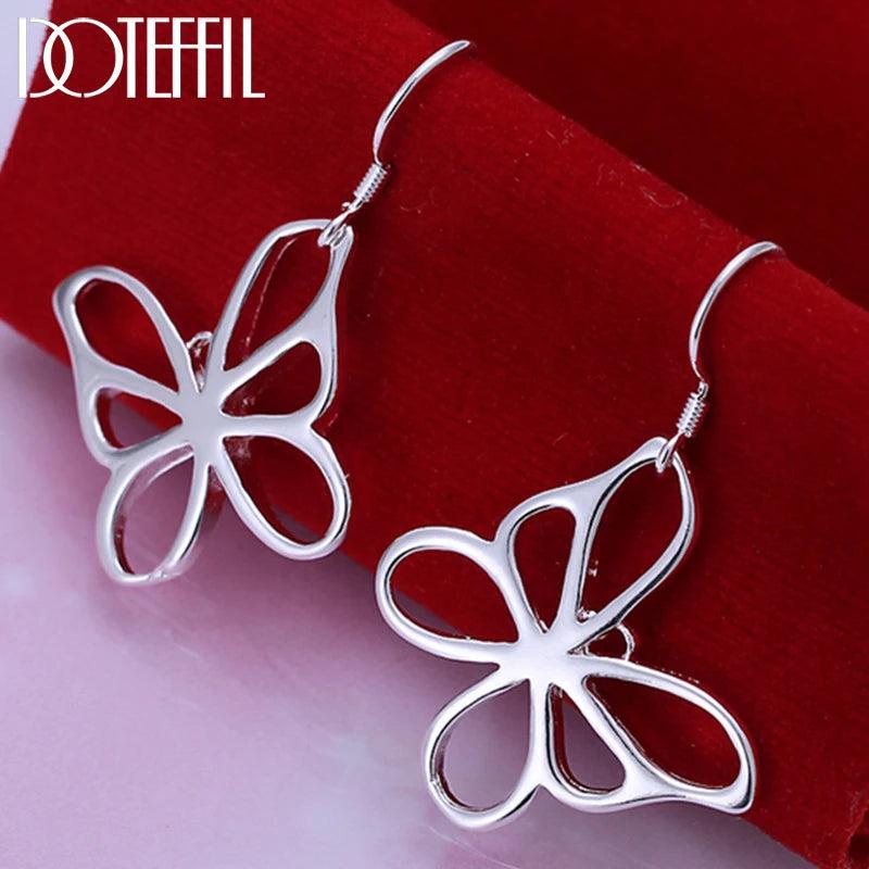 925 Sterling Silver Hollow Butterfly Earrings Charm Women Jewelry
