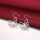 925 Sterling Silver Hollow Butterfly Earrings Charm Women Jewelry