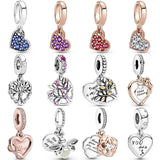 Rose Love You Infinity Heart Family Tree Pendant Charms 925 Sterling Silver
