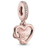 Rose Love You Infinity Heart Family Tree Pendant Charms 925 Sterling Silver