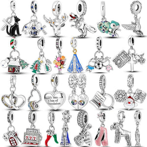 925 Silver Dangle Charm Bracelet Octopus Turtle Starfish Lemon Fruit Beads