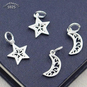 2pcs 925 Sterling Silver Star Moon Pendant Necklace Bracelet Charms