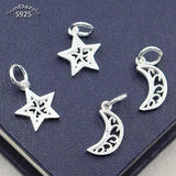 2pcs 925 Sterling Silver Star Moon Pendant Necklace Bracelet Charms
