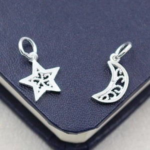 2pcs 925 Sterling Silver Star Moon Pendant Necklace Bracelet Charms
