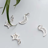 2pcs 925 Sterling Silver Star Moon Pendant Necklace Bracelet Charms